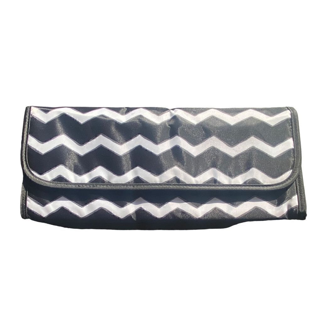THIRTY ONE Thermal Bag Wine Bottle Black & White Grey Wavy Stripes  13.5" x 6"